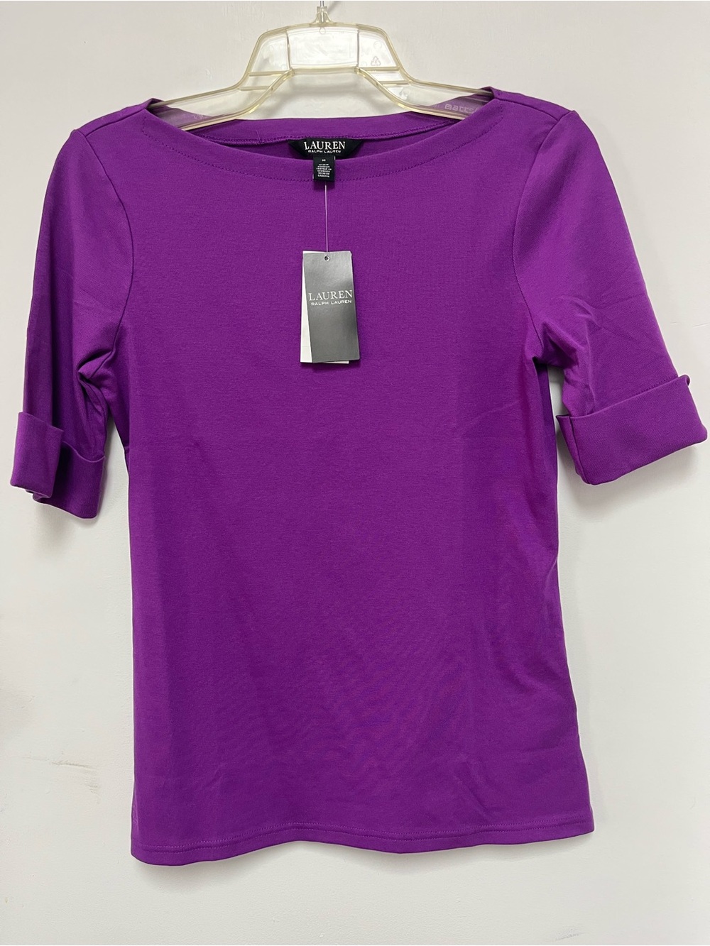 Ralph Lauren Violet Boatneck Elbow-Sleeve Top